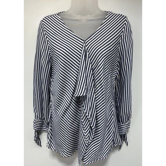 Chicos Womens sz 1 US M Top Blue White Striped V Neck Blouse - Picture 1 of 7